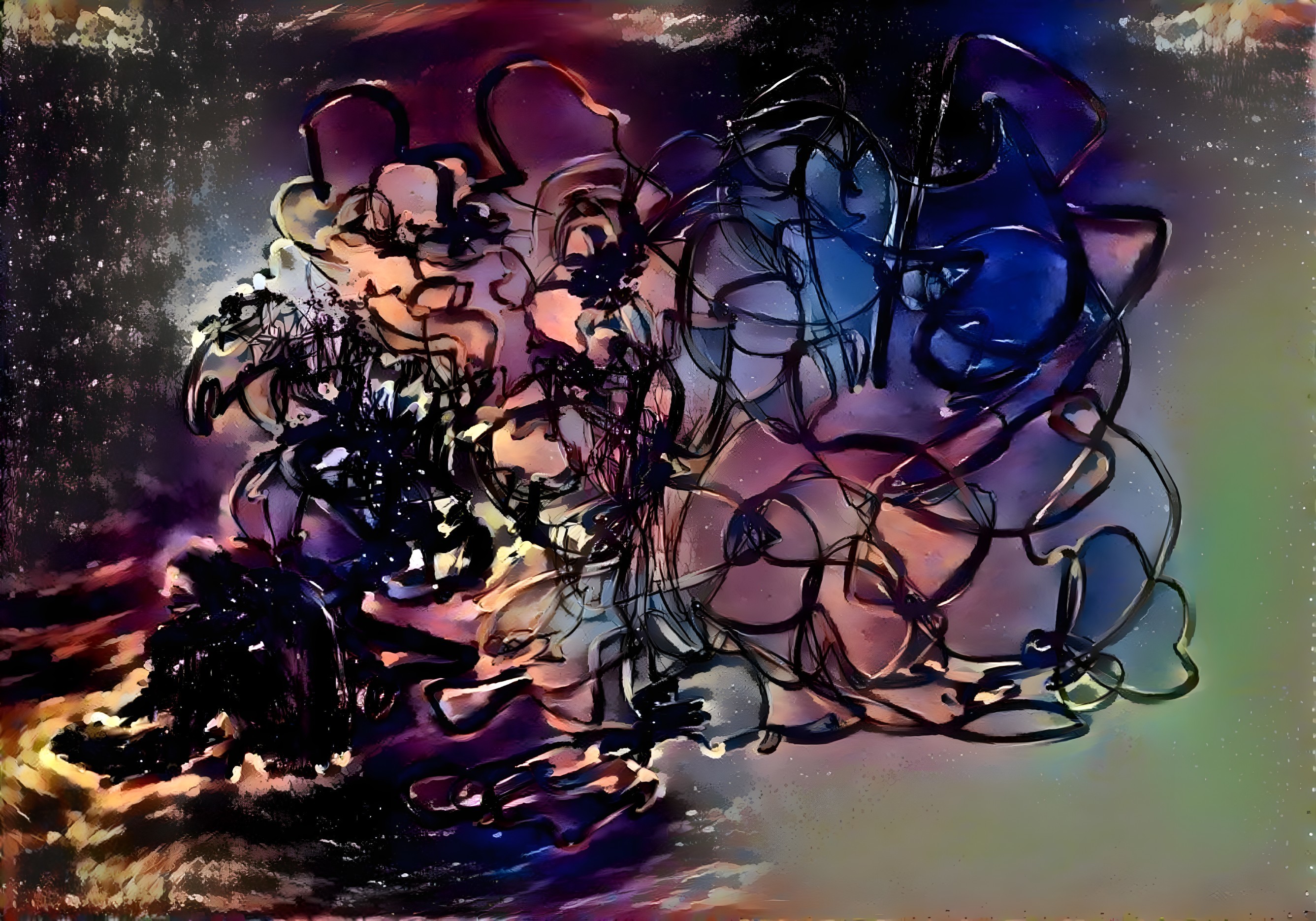 Abstract Composition with Swirling Lines and Colors
