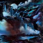 Moonlit Waterfalls in a Starry Night Landscape