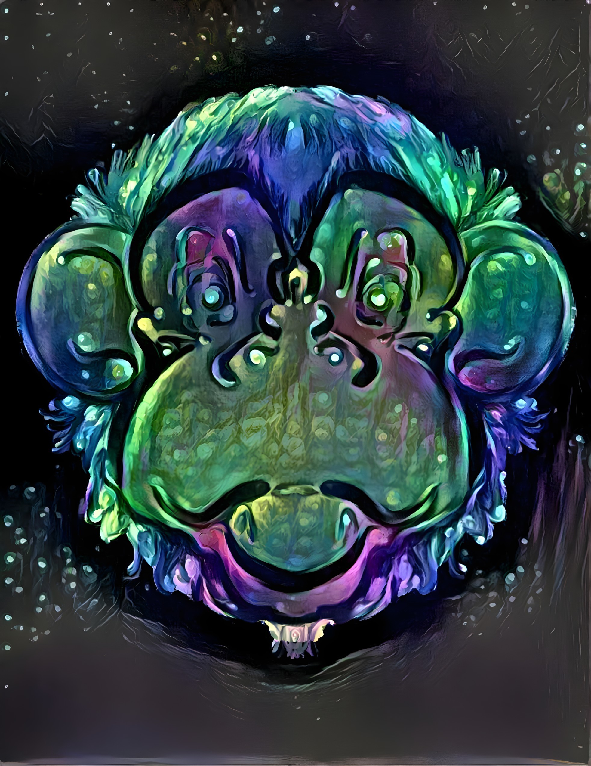 Psychedelic Monkey Face with Vibrant Colors and Stars