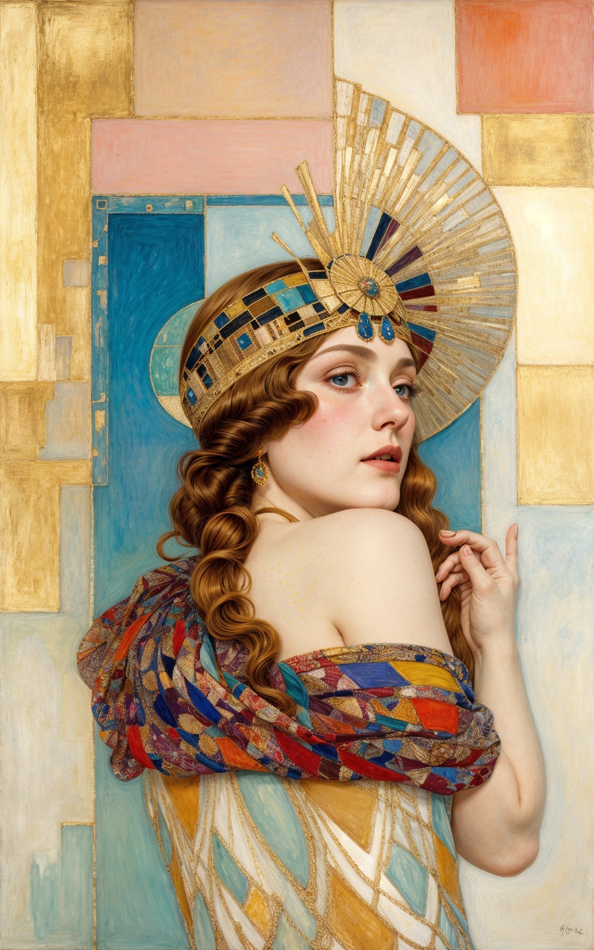 Woman with Auburn Hair and Golden Headpiece Artwork