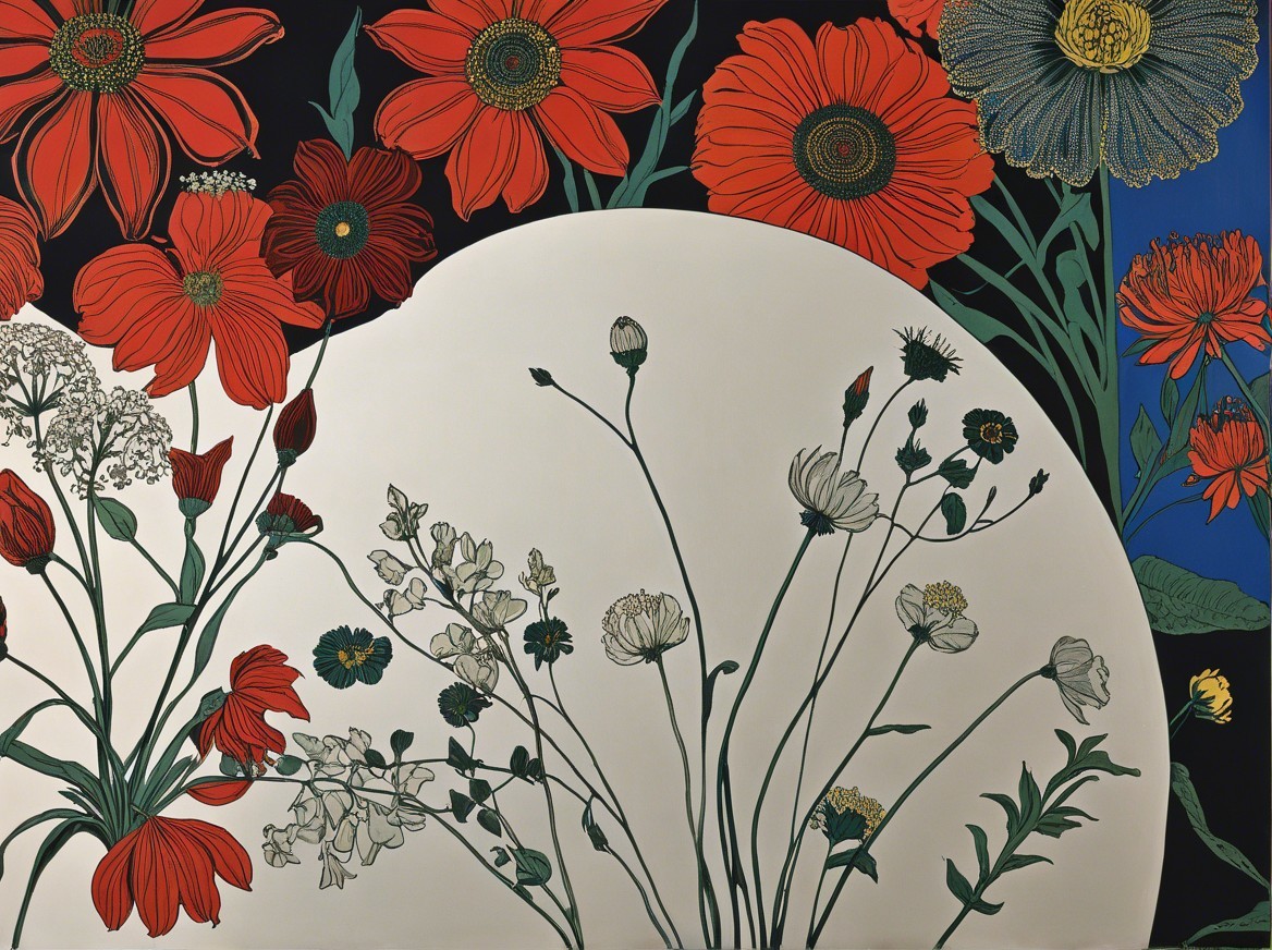 Vibrant Floral Composition with Bold Colors and Contrast