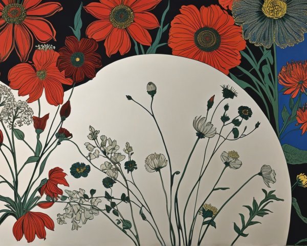 Vibrant Floral Composition with Bold Colors and Contrast