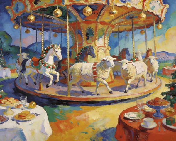Impressionistic Painting of Merry-Go-Round Scene