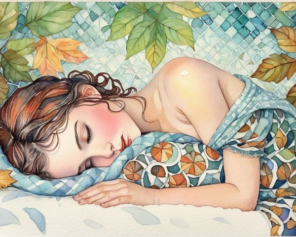 Serene Young Woman Sleeping on Patterned Pillow