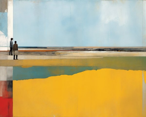 Abstract Beach Landscape with Contemplative Figures
