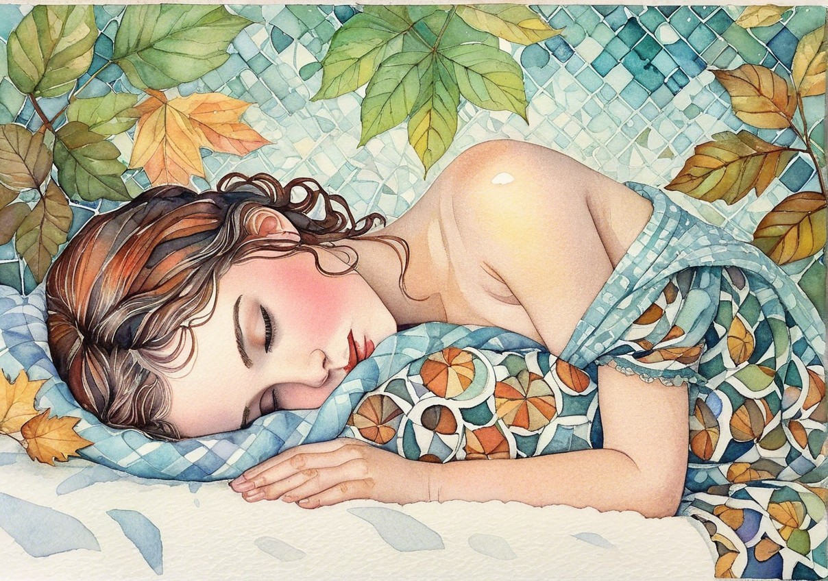 Serene Young Woman Sleeping on Patterned Pillow