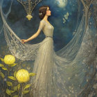 Graceful Woman in Pastel Dress Surrounded by Nature