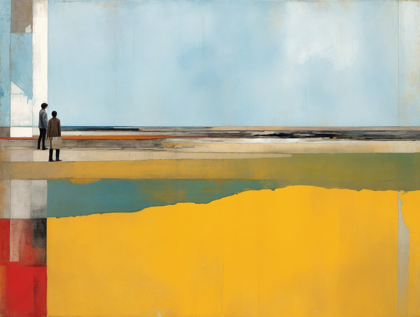 Abstract Beach Landscape with Contemplative Figures