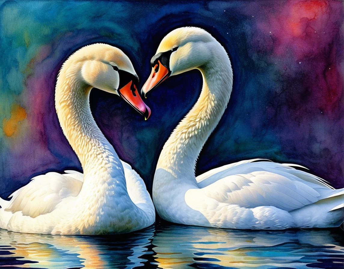 Swans Forming Heart Shape on Colorful Background