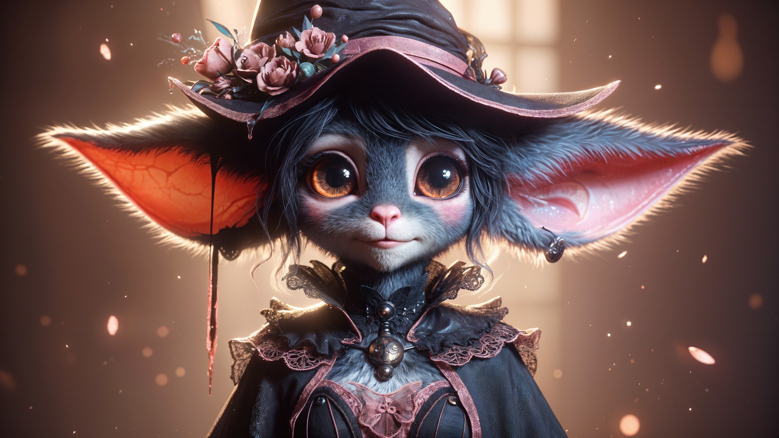 Whimsical Creature with Hat and Elegant Outfit