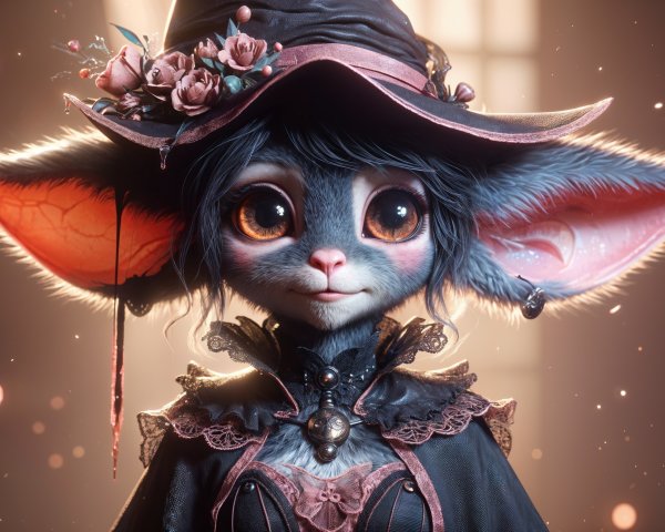 Whimsical Creature with Hat and Elegant Outfit