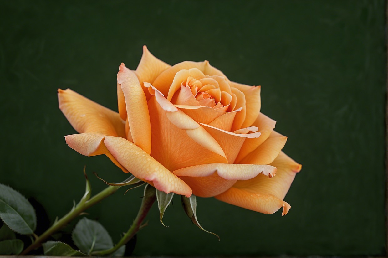 Elegant Orange Rose with Layered Petals and Green Leaves
