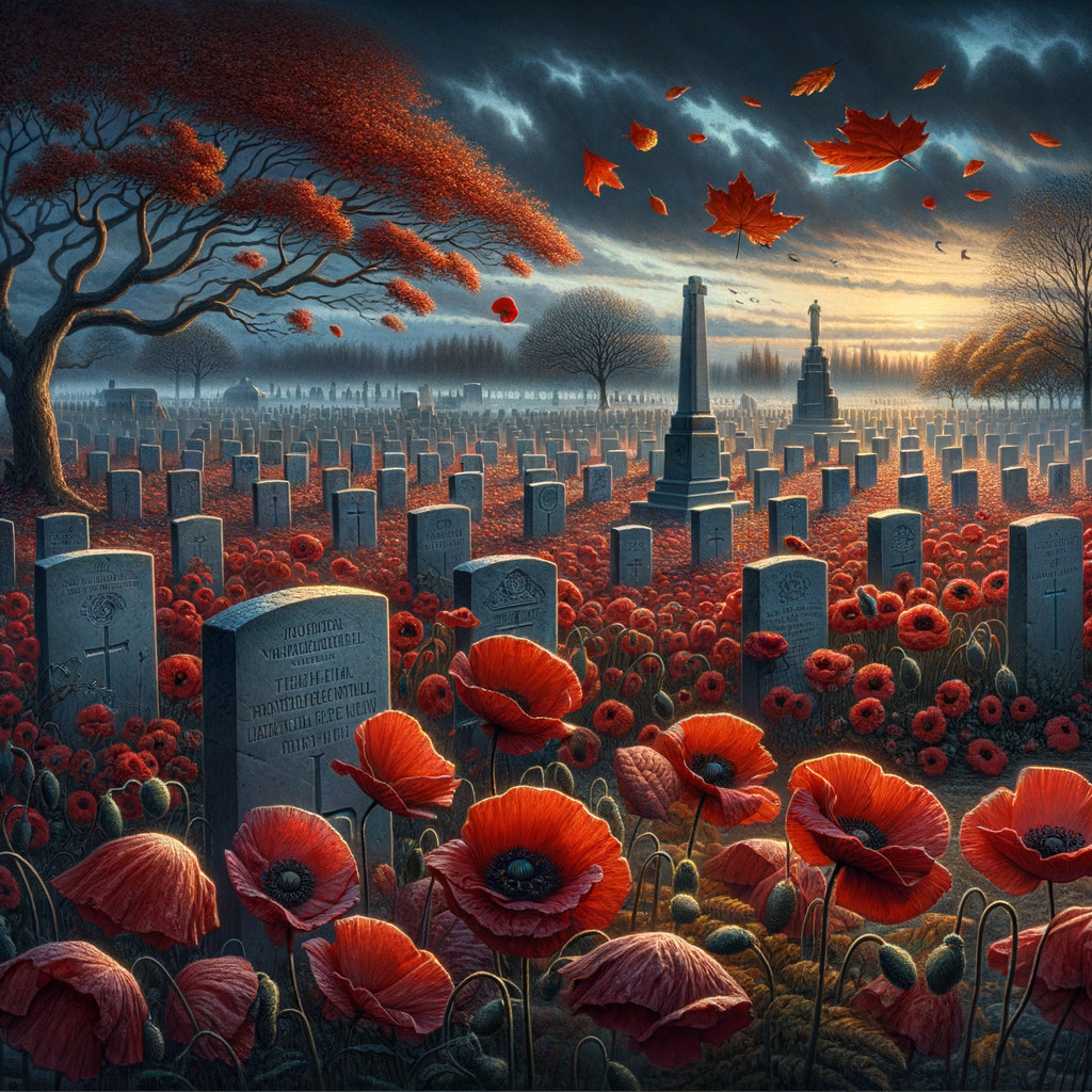 Serene Cemetery with Poppies and Autumn Atmosphere