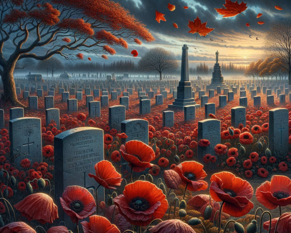 Serene Cemetery with Poppies and Autumn Atmosphere