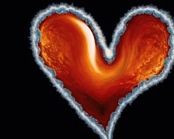 Vibrant Abstract Heart Shape in Fiery Colors on Black