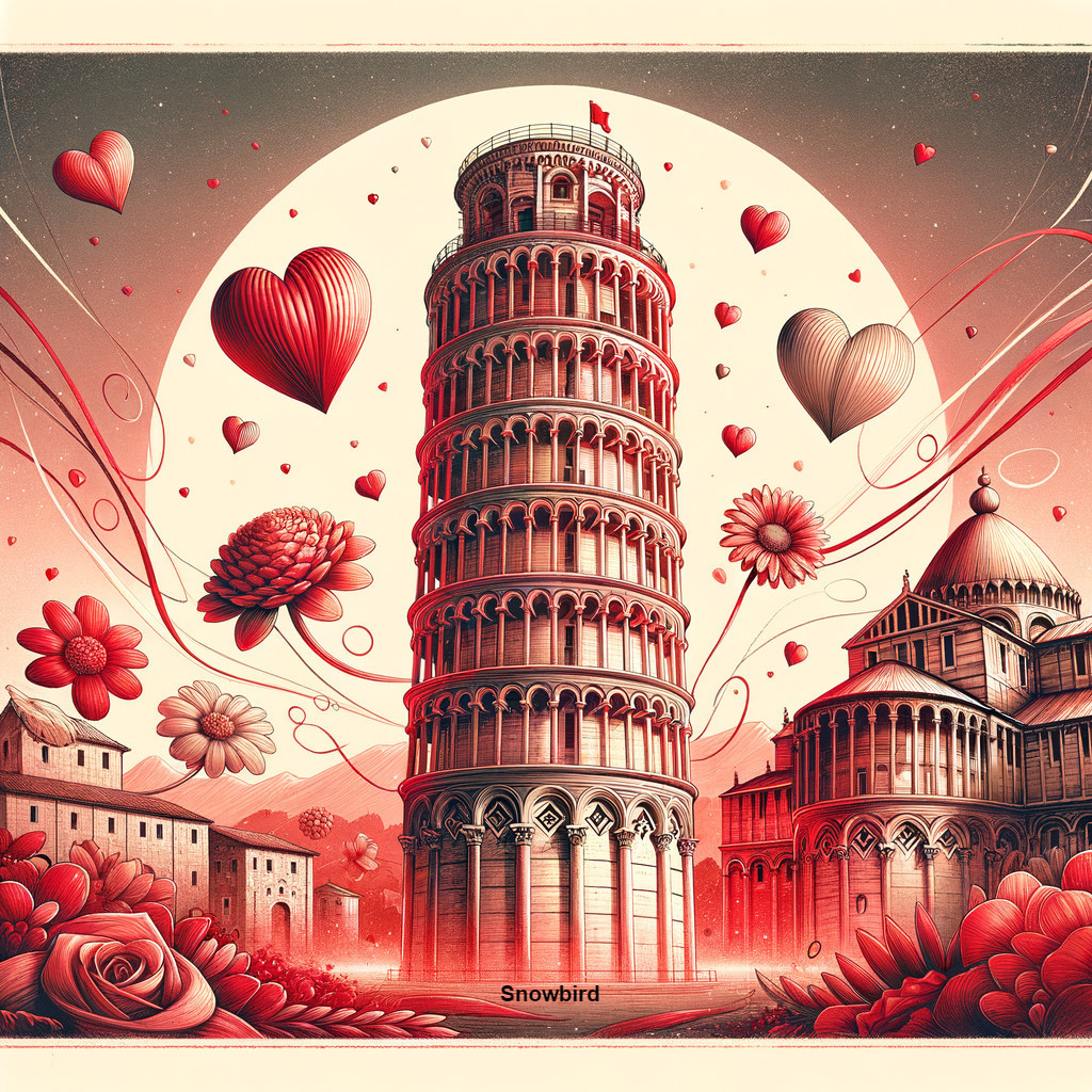 Leaning Tower of Pisa with Heart Balloons and Florals