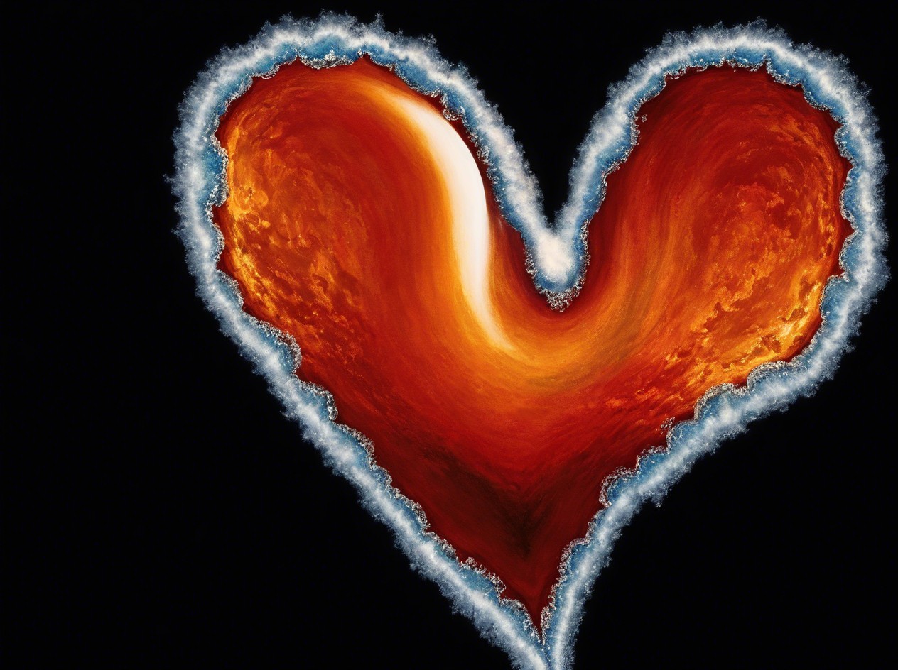 Vibrant Abstract Heart Shape in Fiery Colors on Black
