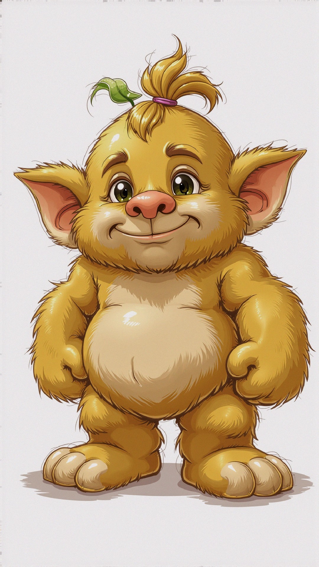 Cheerful Cartoon Creature with Fluffy Yellow Fur