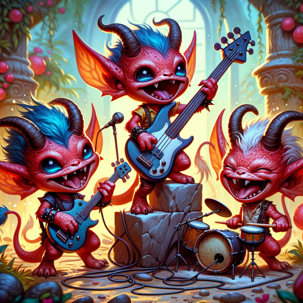 Playful Creatures in a Colorful Concert Scene