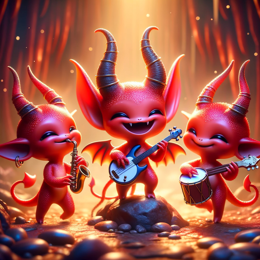 Playful Cartoonish Demons in a Mystical Cave