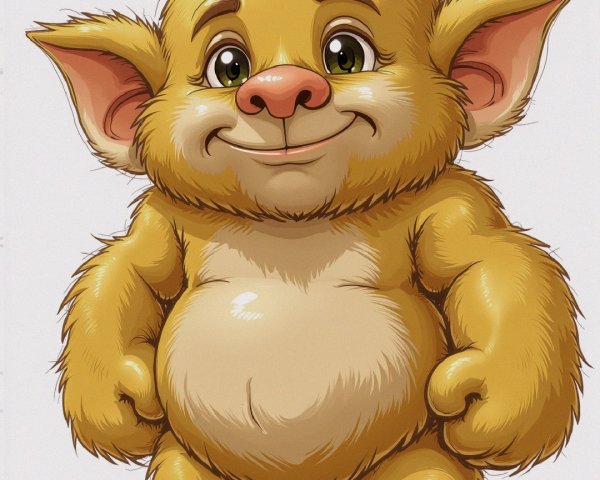 Cheerful Cartoon Creature with Fluffy Yellow Fur