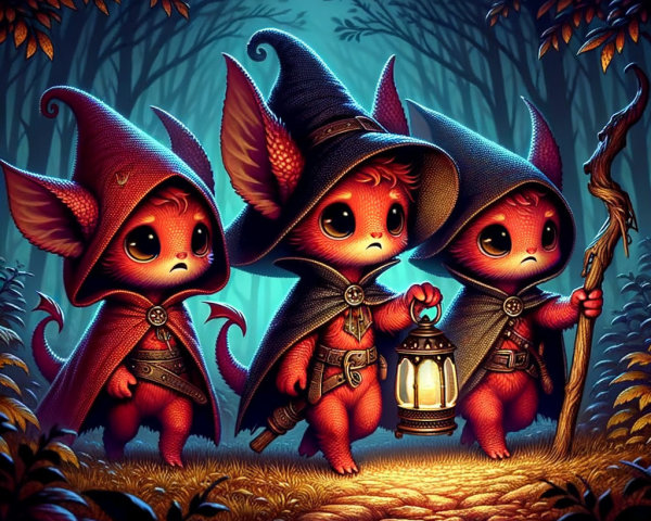 Whimsical Creatures in a Mystical Forest Setting