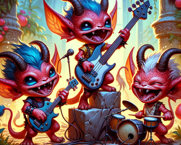 Playful Creatures in a Colorful Concert Scene