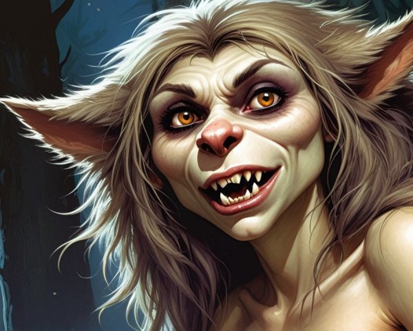 Fantastical creature with pointed ears in moonlit forest