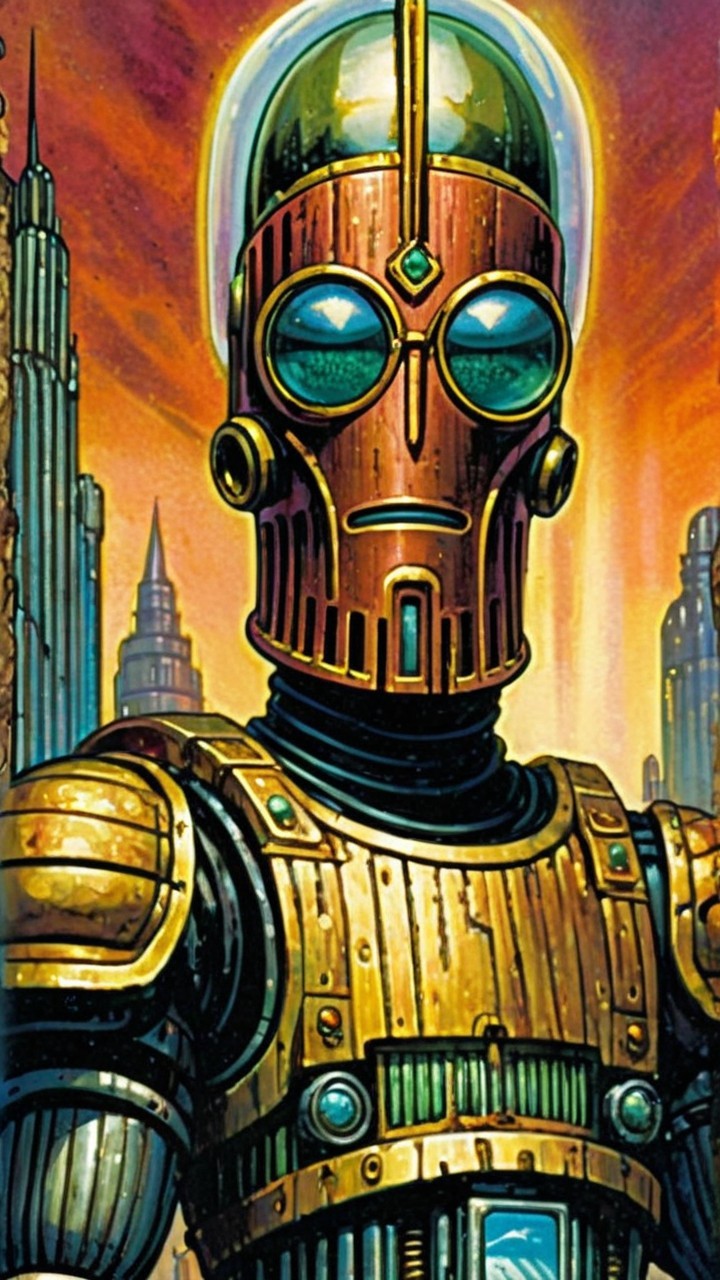 Stylized Robot in Vibrant Futuristic Cityscape