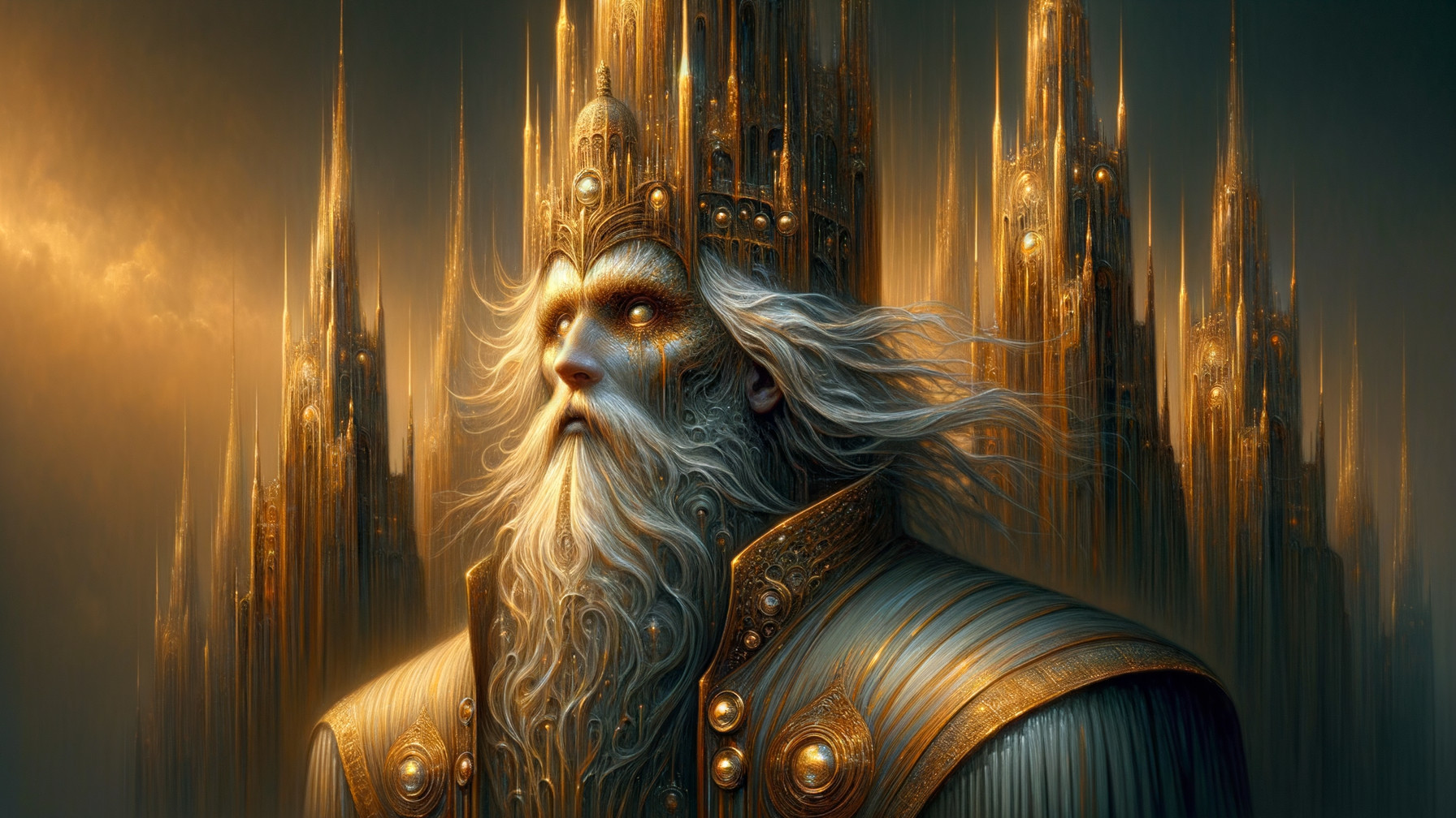 Regal King with Golden Spires and Mystical Glow