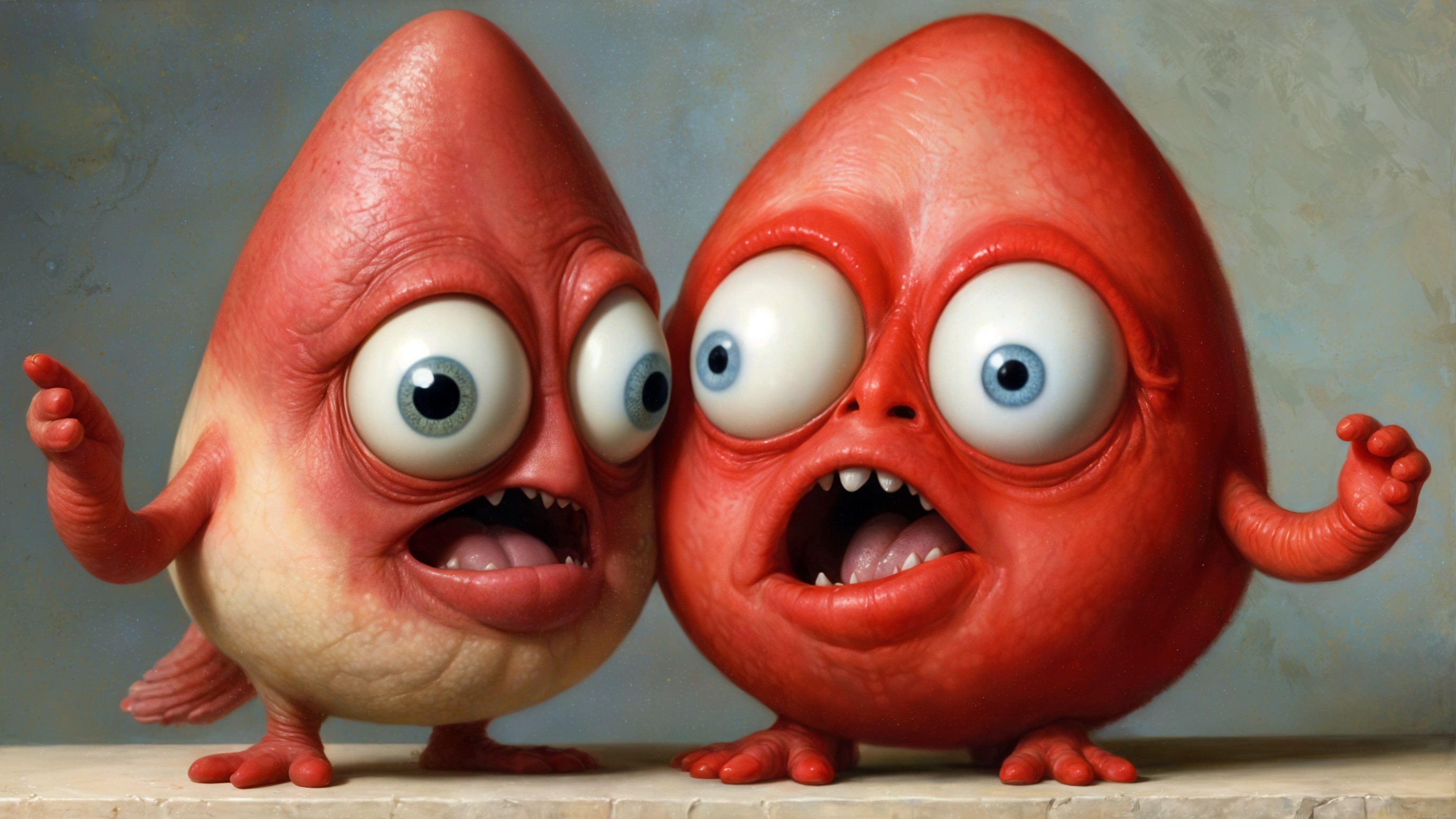 Cartoonish Red Creatures with Expressive Features