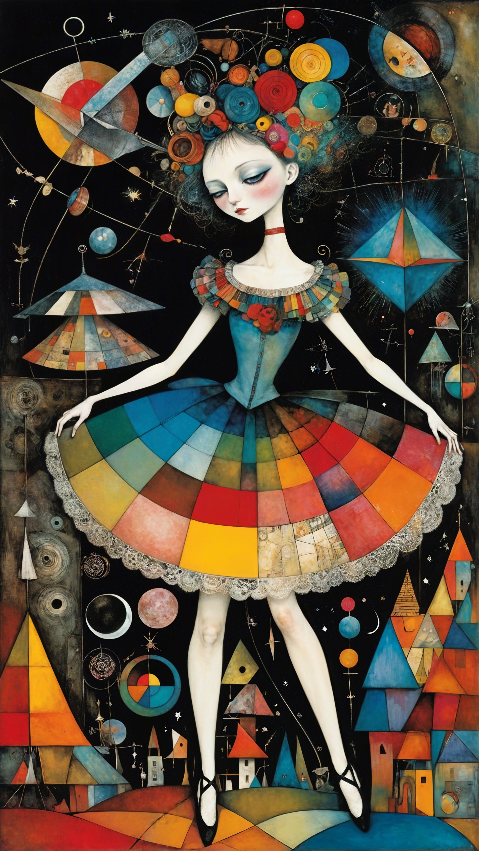 Colorful Whimsical Illustration with Graceful Figure