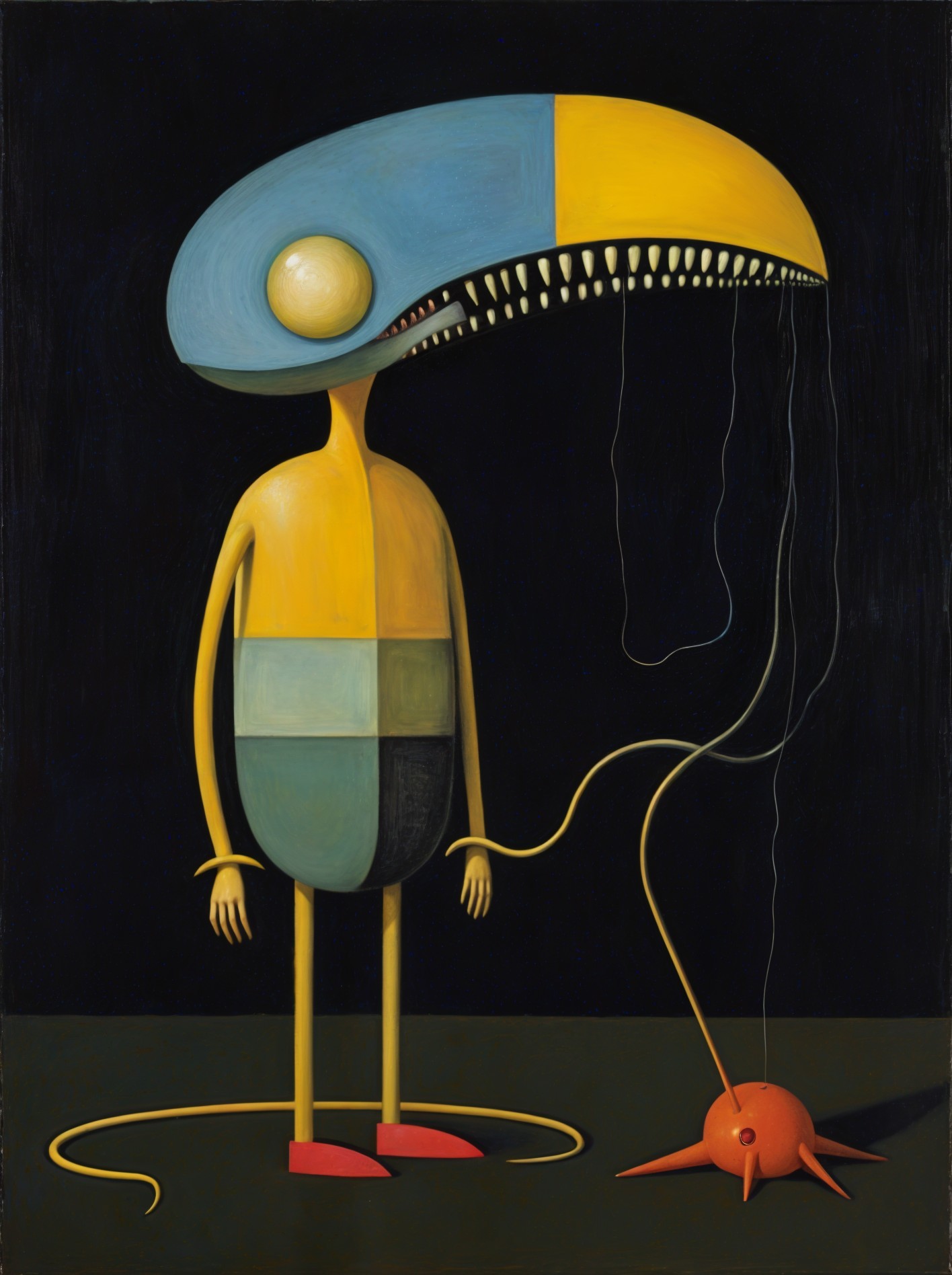Surreal Figure with Elongated Head and Abstract Body