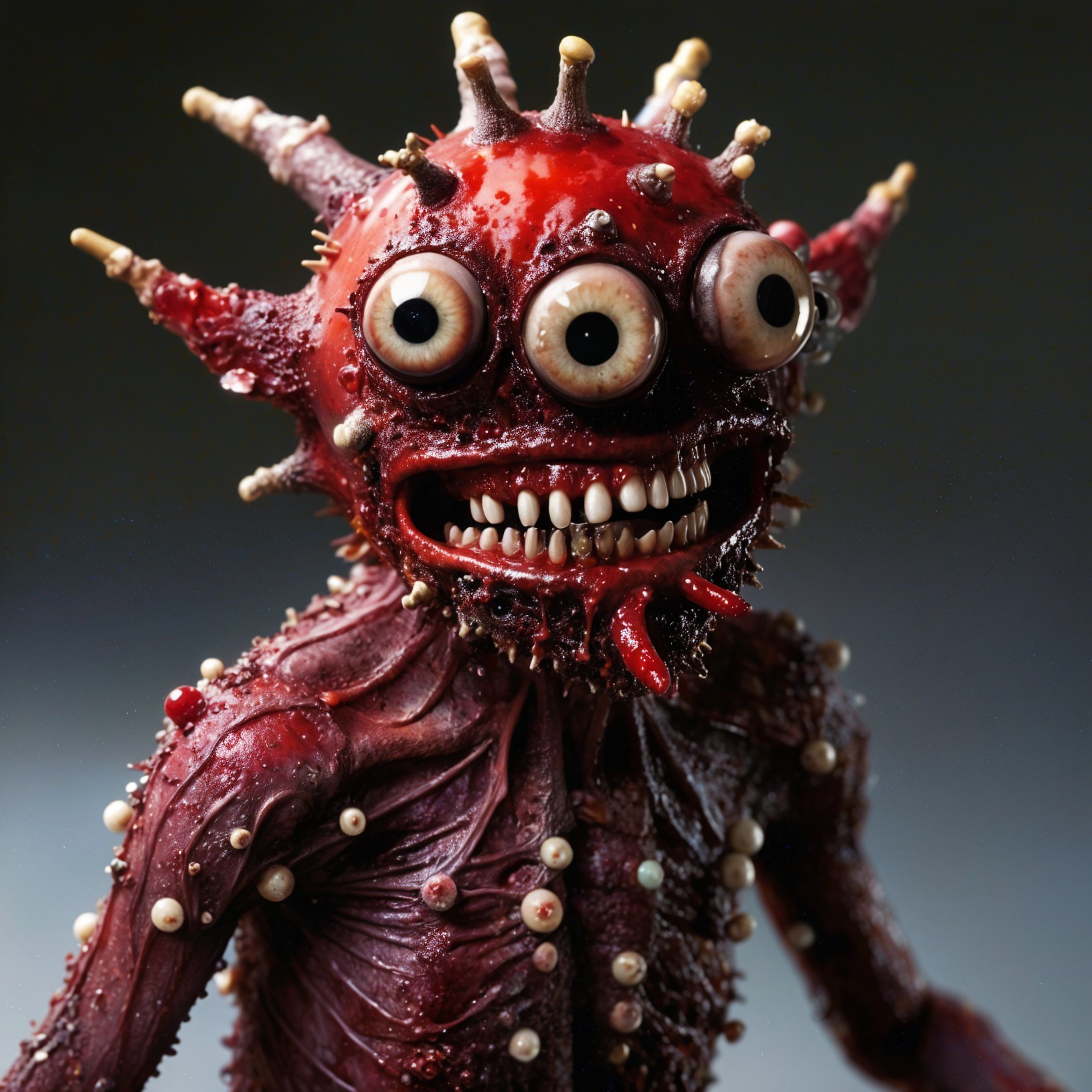 Whimsical Grotesque Creature with Textured Red Body