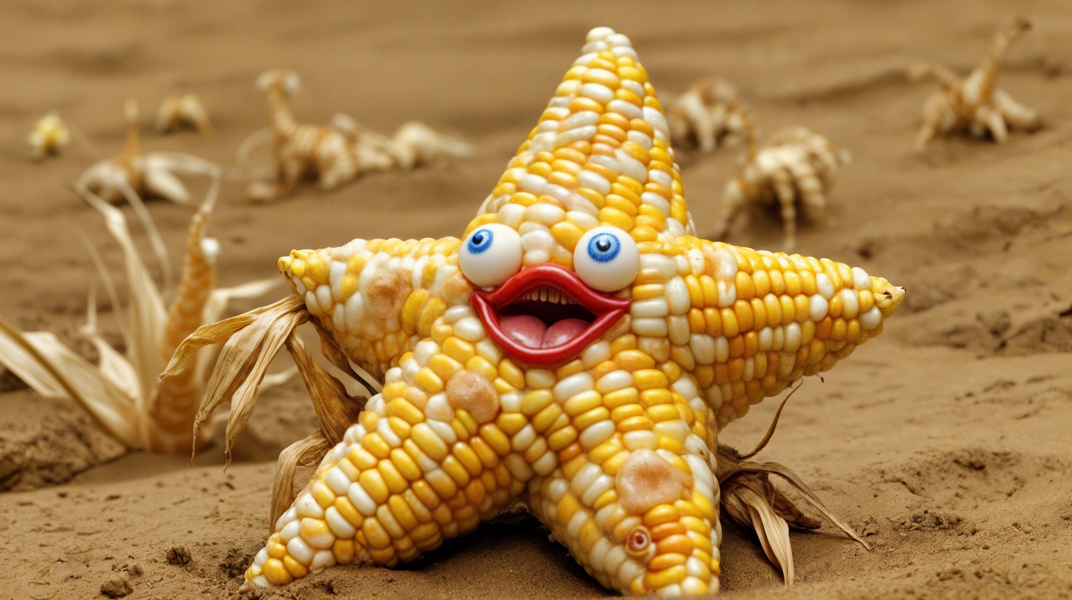 Whimsical Star Character Made of Corn Kernels