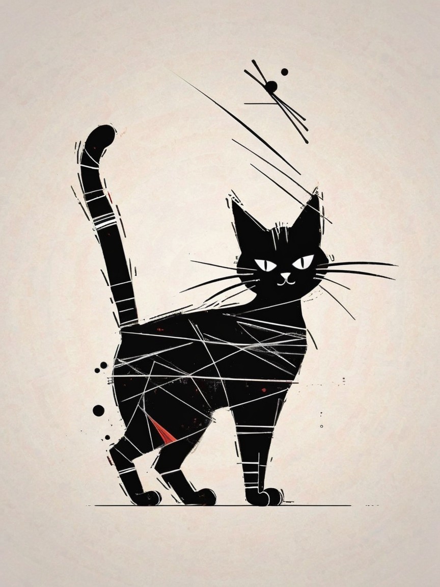 Abstract Black Cat with Geometric Lines and Colors