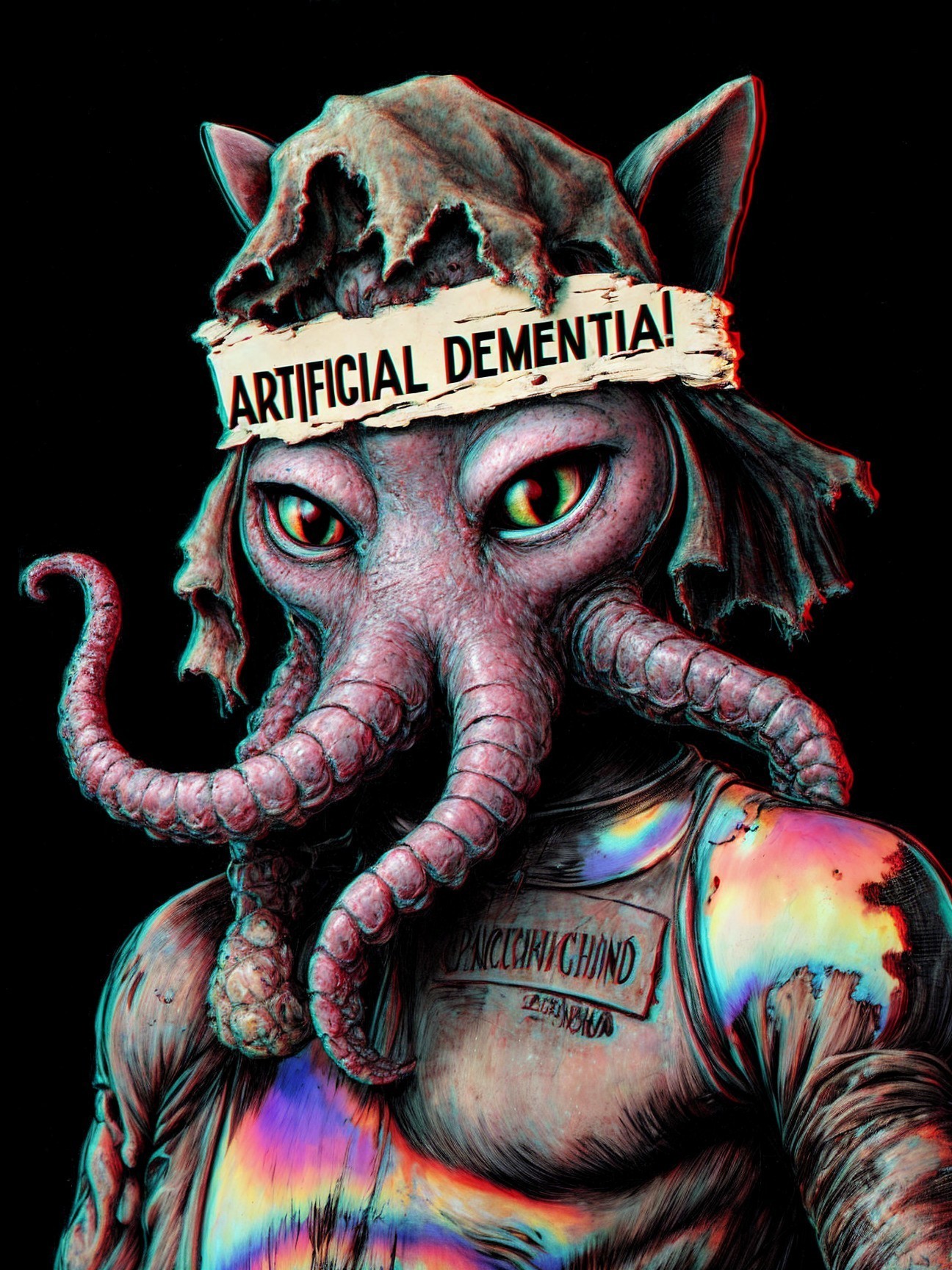 Surreal Creature with Octopus-Human Features and Colors