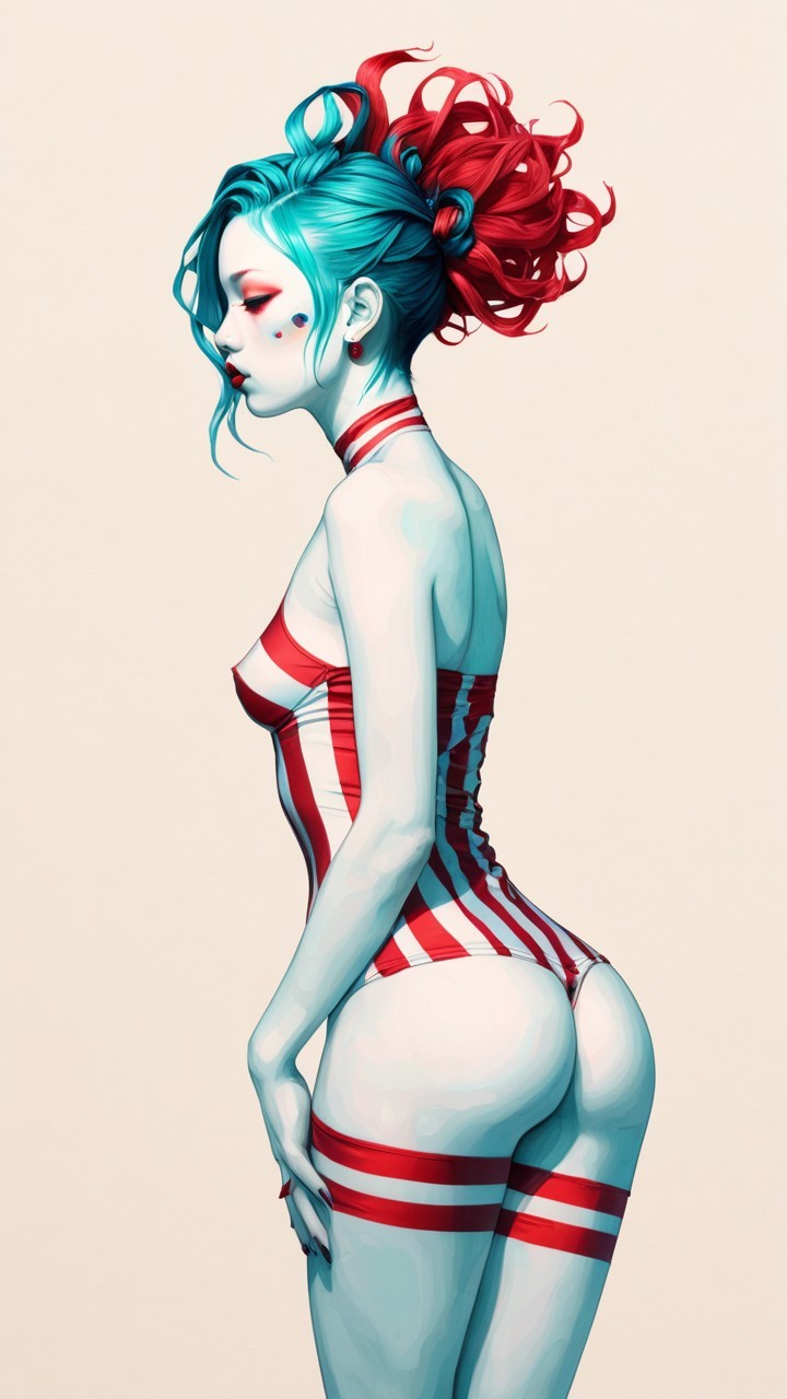 Stylized Character with Vibrant Hair and Bodysuit