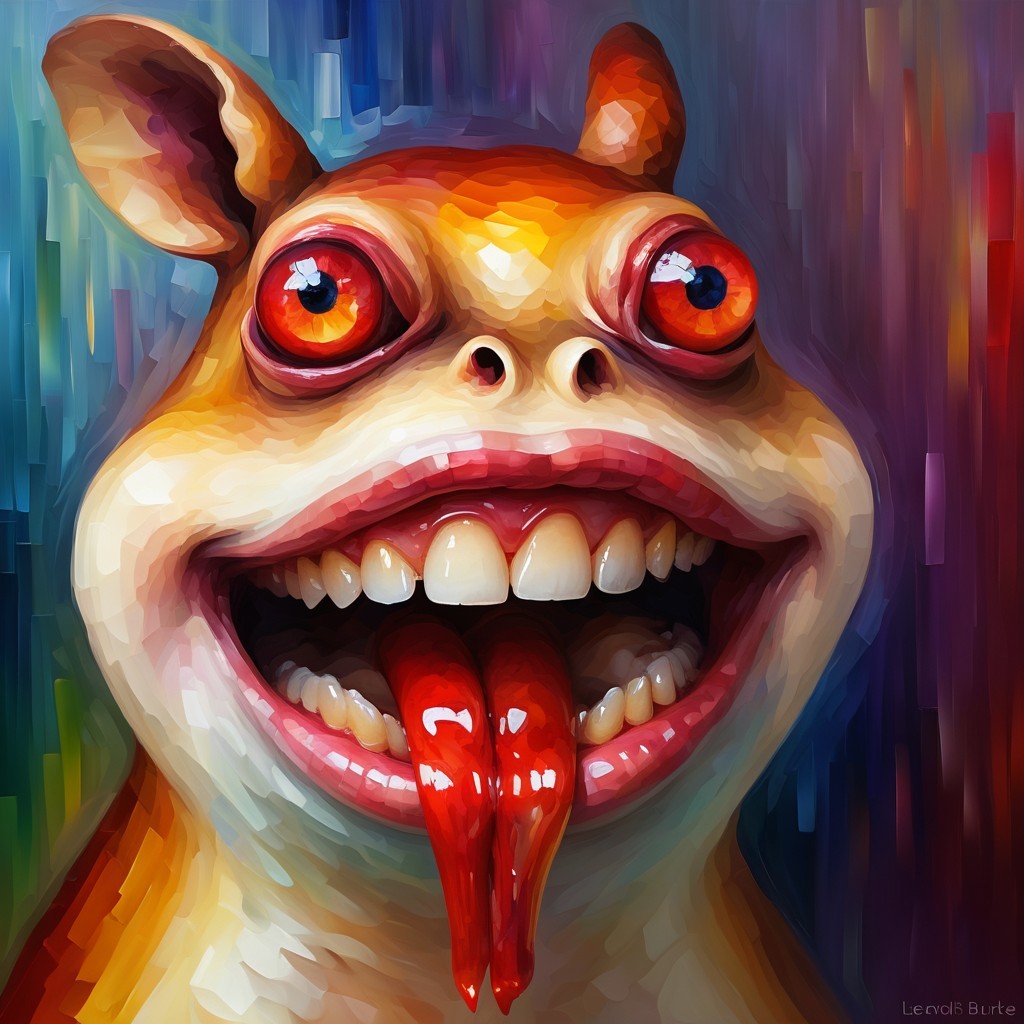 Cartoonish creature with vibrant colors and playful design