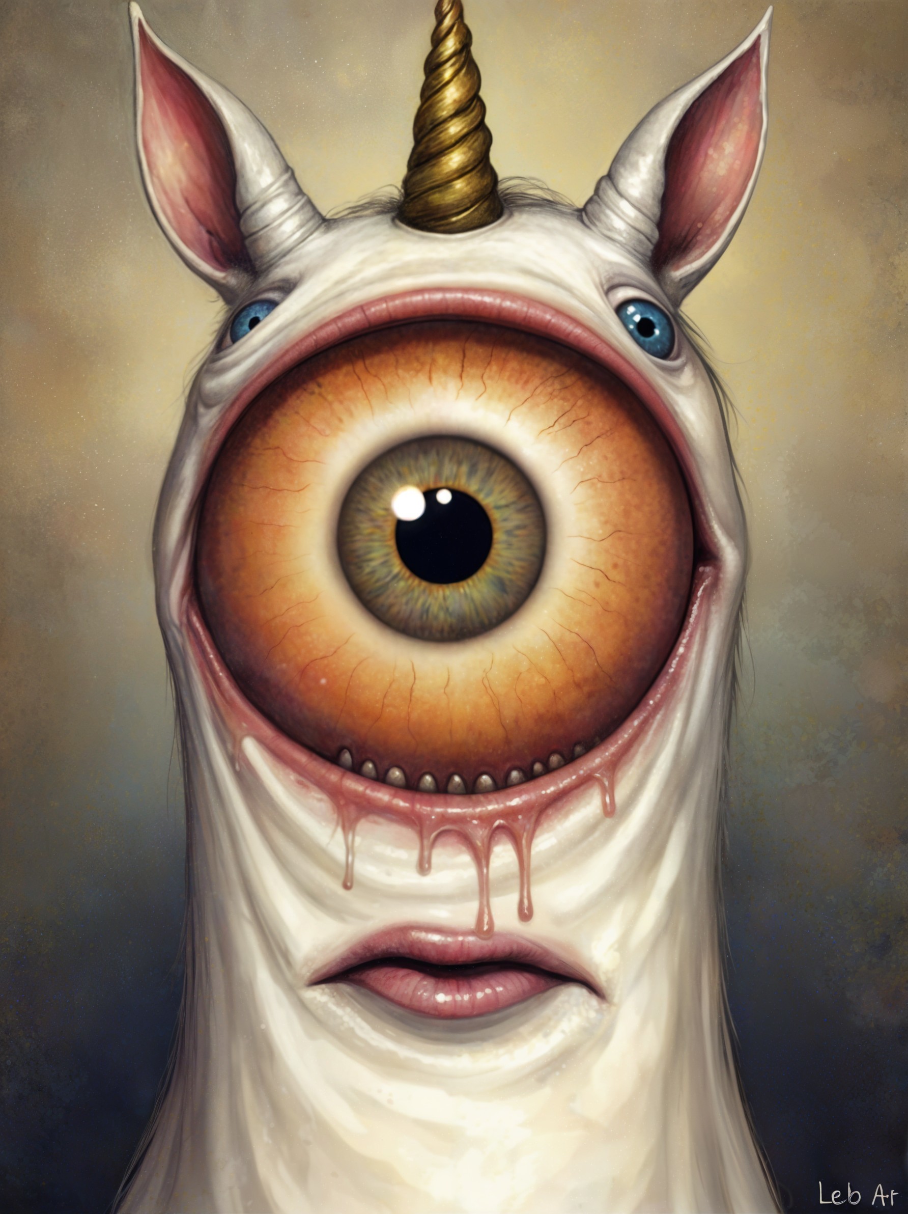 Surreal Grotesque Unicorn with Single Large Eye