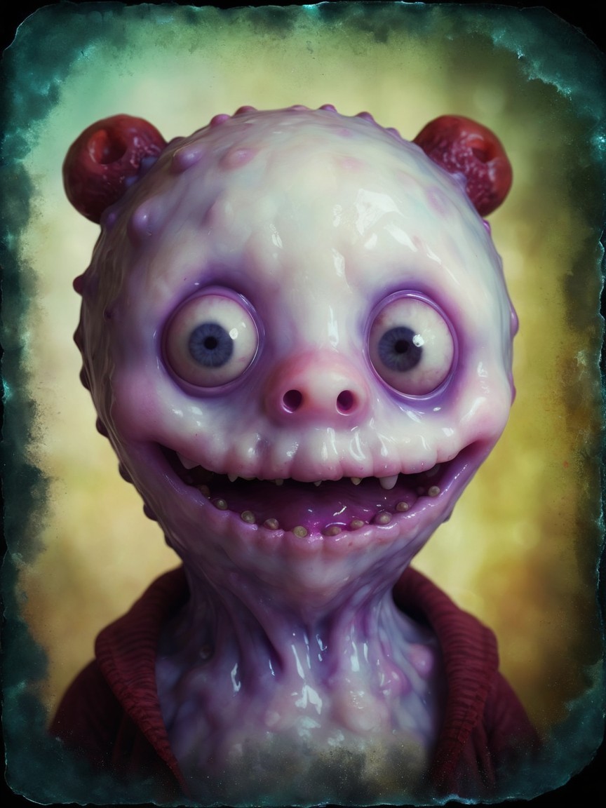 Whimsical Creature with Shiny Head and Red Sweater