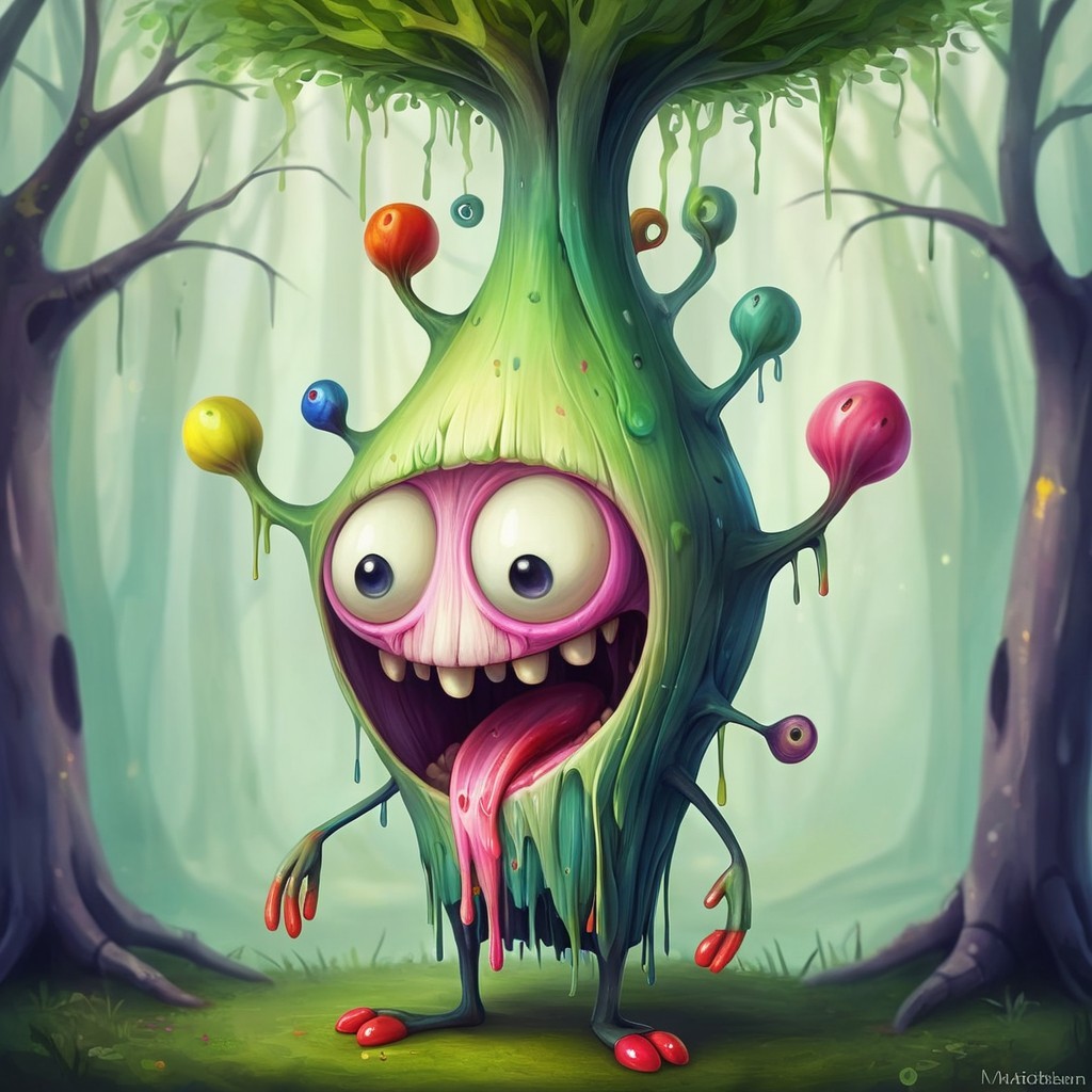 Colorful Tree-Like Creature in Whimsical Forest