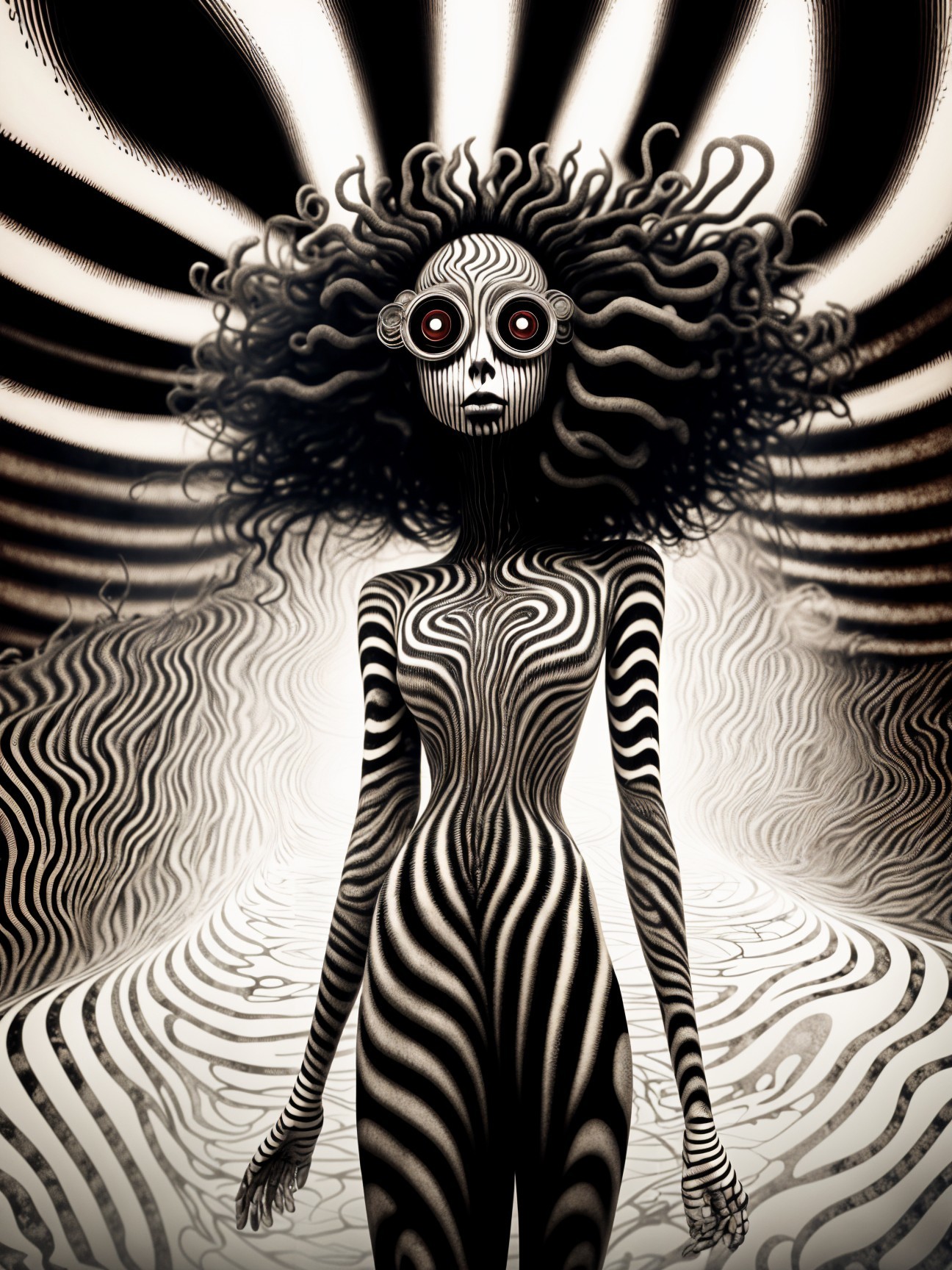 Abstract Figure with Bold Black and White Stripes