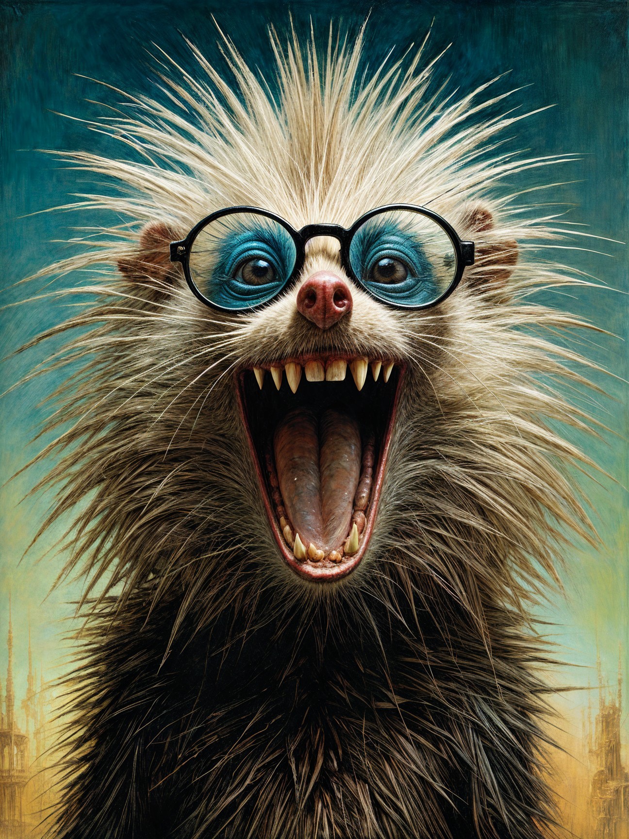 Whimsical Creature with Spiky Fur and Glasses