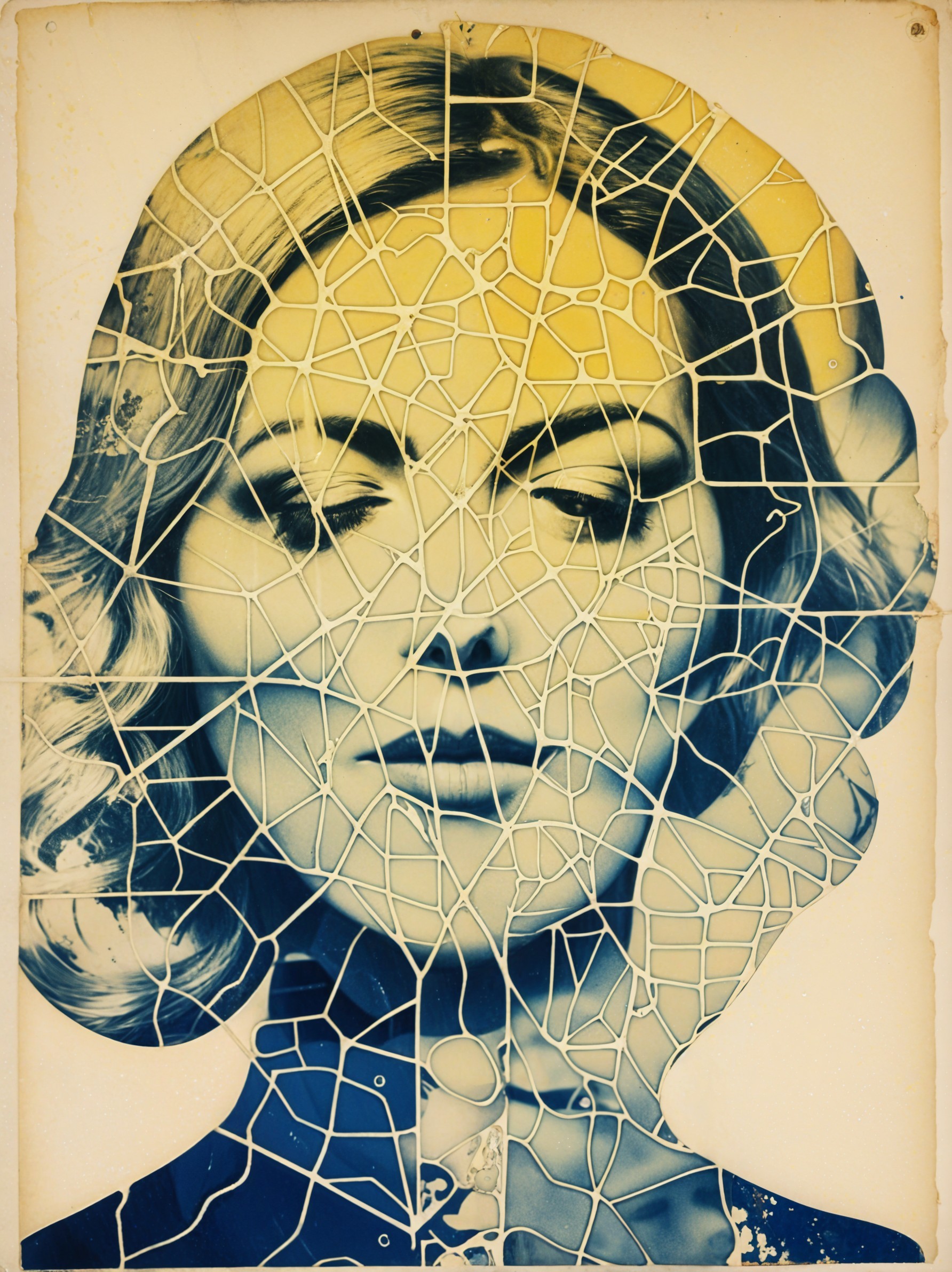 Woman's Face with Cracked Glass Overlay in Soft Colors