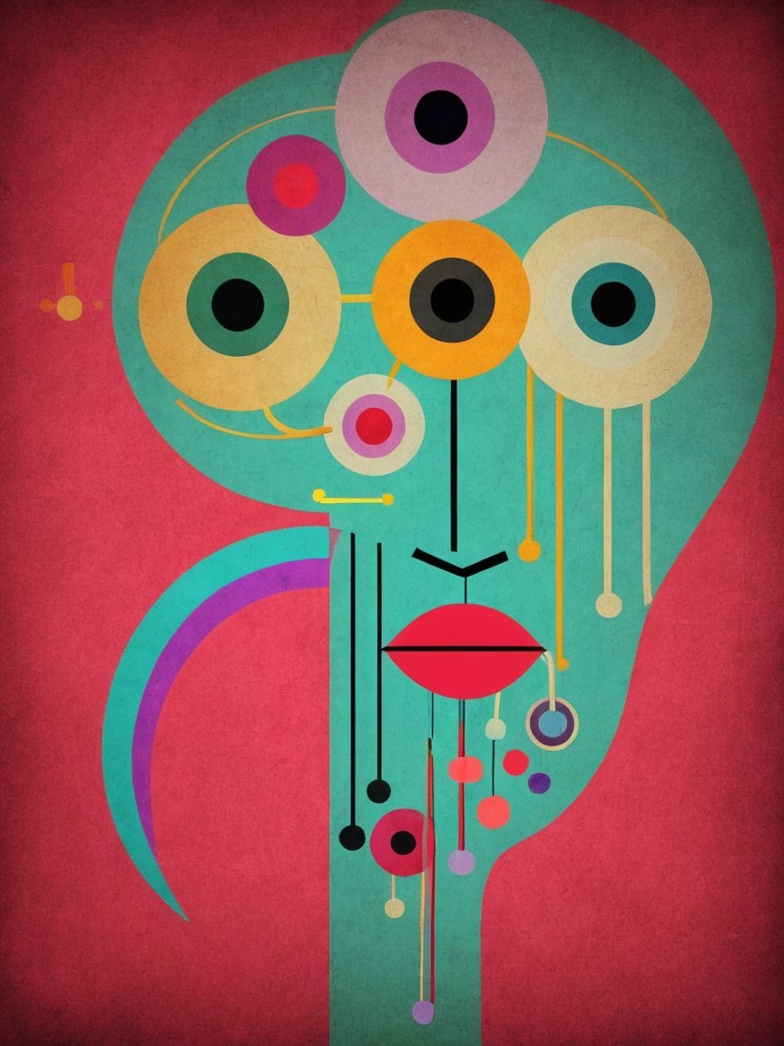 Abstract Face with Teal Base and Colorful Elements