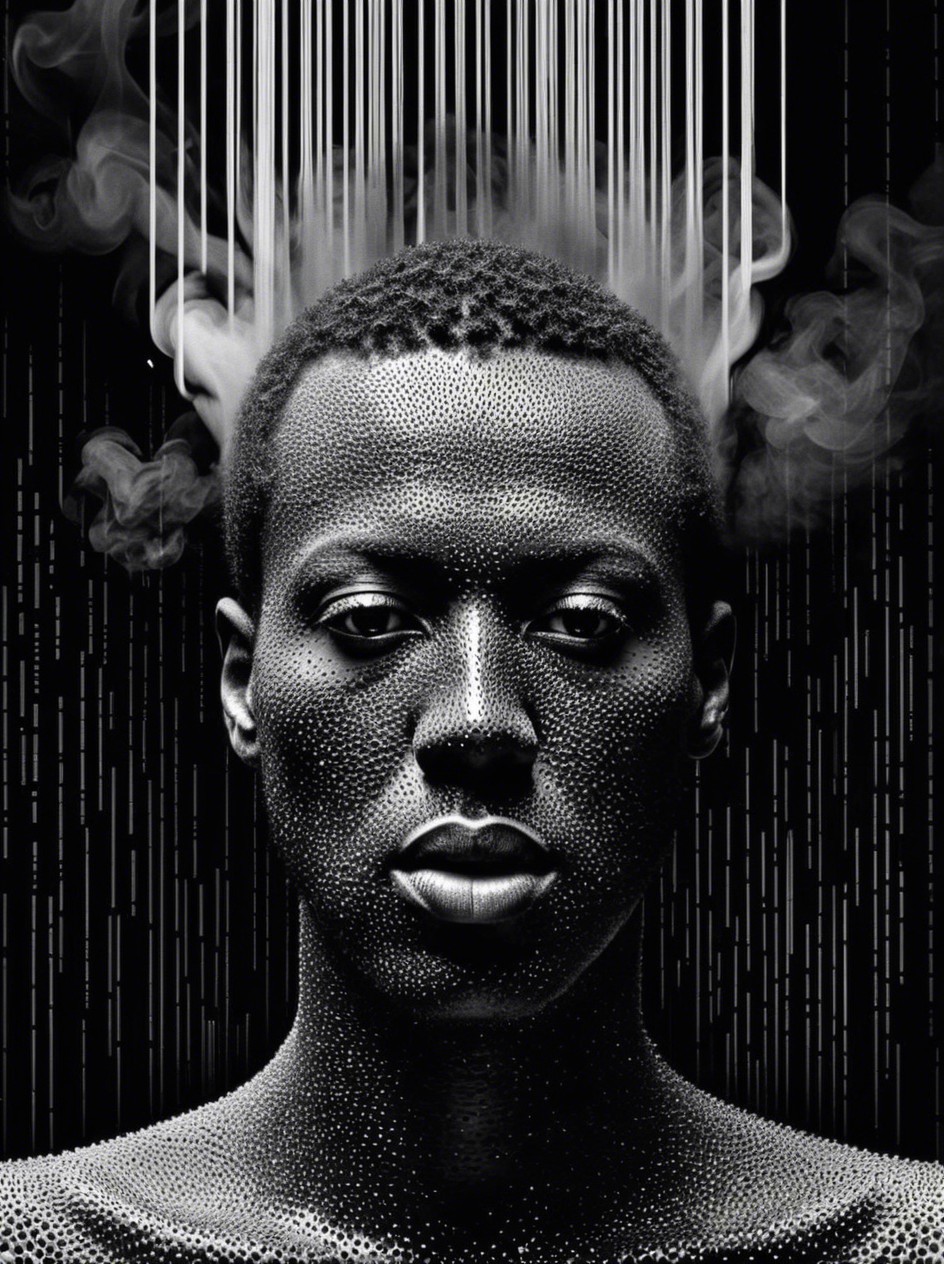 Black-and-white portrait of a male figure with smoke