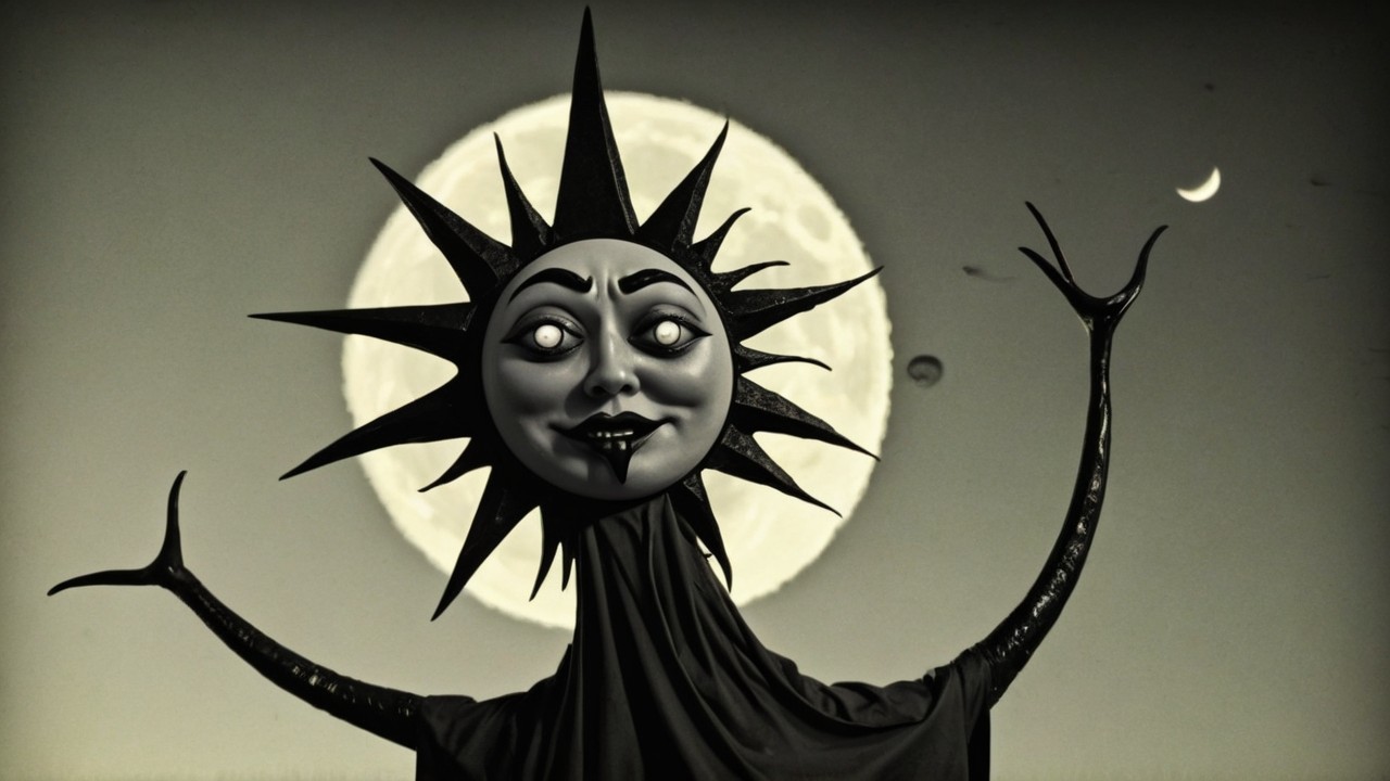Surreal Character with Sinister Smile and Moon Background