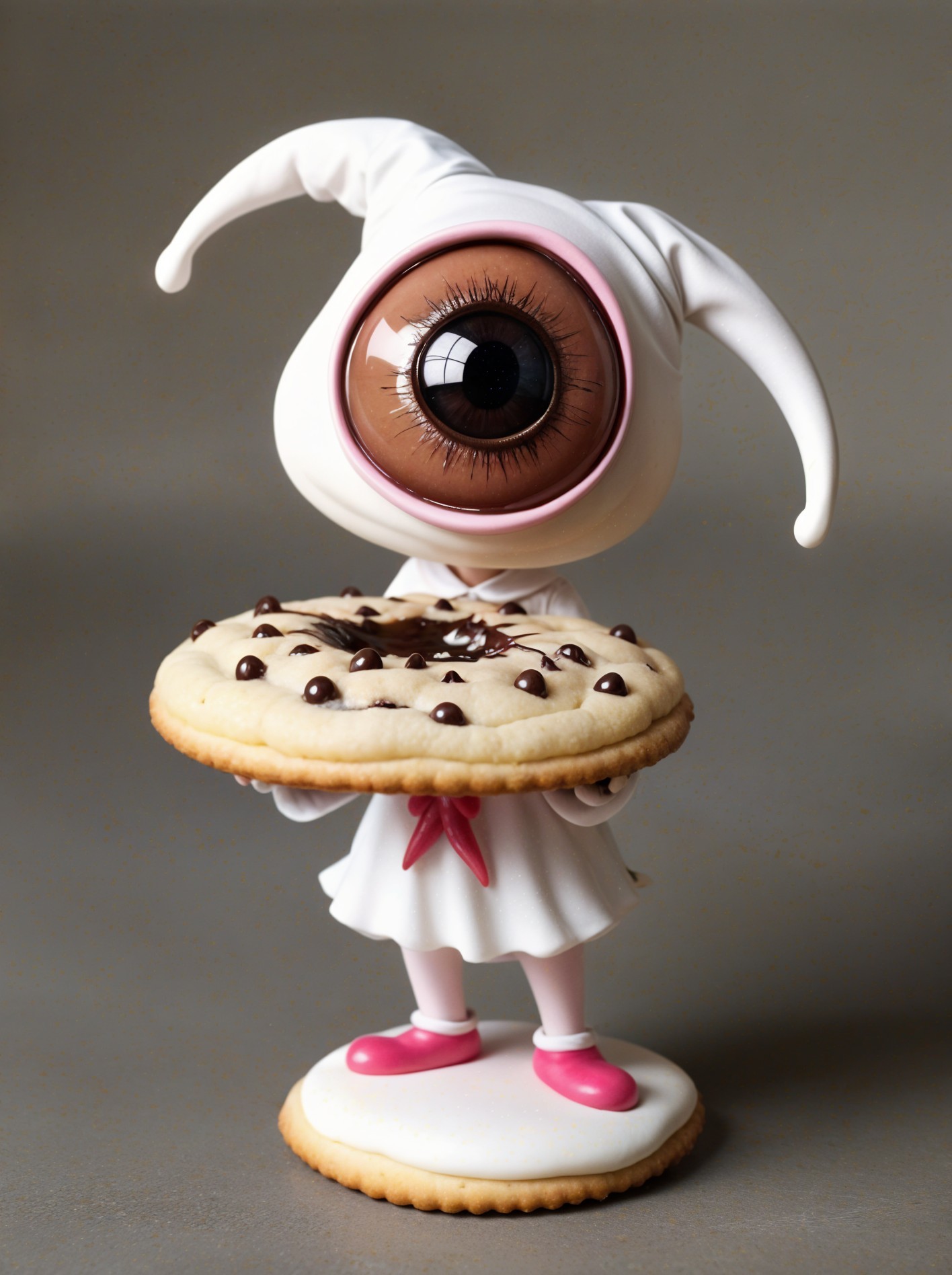 Whimsical Character with Cookie and Playful Expression