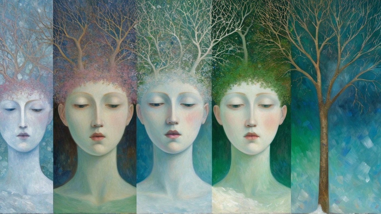 Four Women with Seasonal Tree Hairstyles